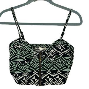 NEW ENTRO Aztec print western front zip crop top size MEDIUM adjustable straps